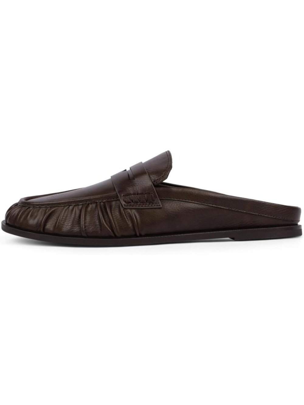Women's Brown Comfort Loafers Slingback Flats Ruched Toe Backless Slip-On